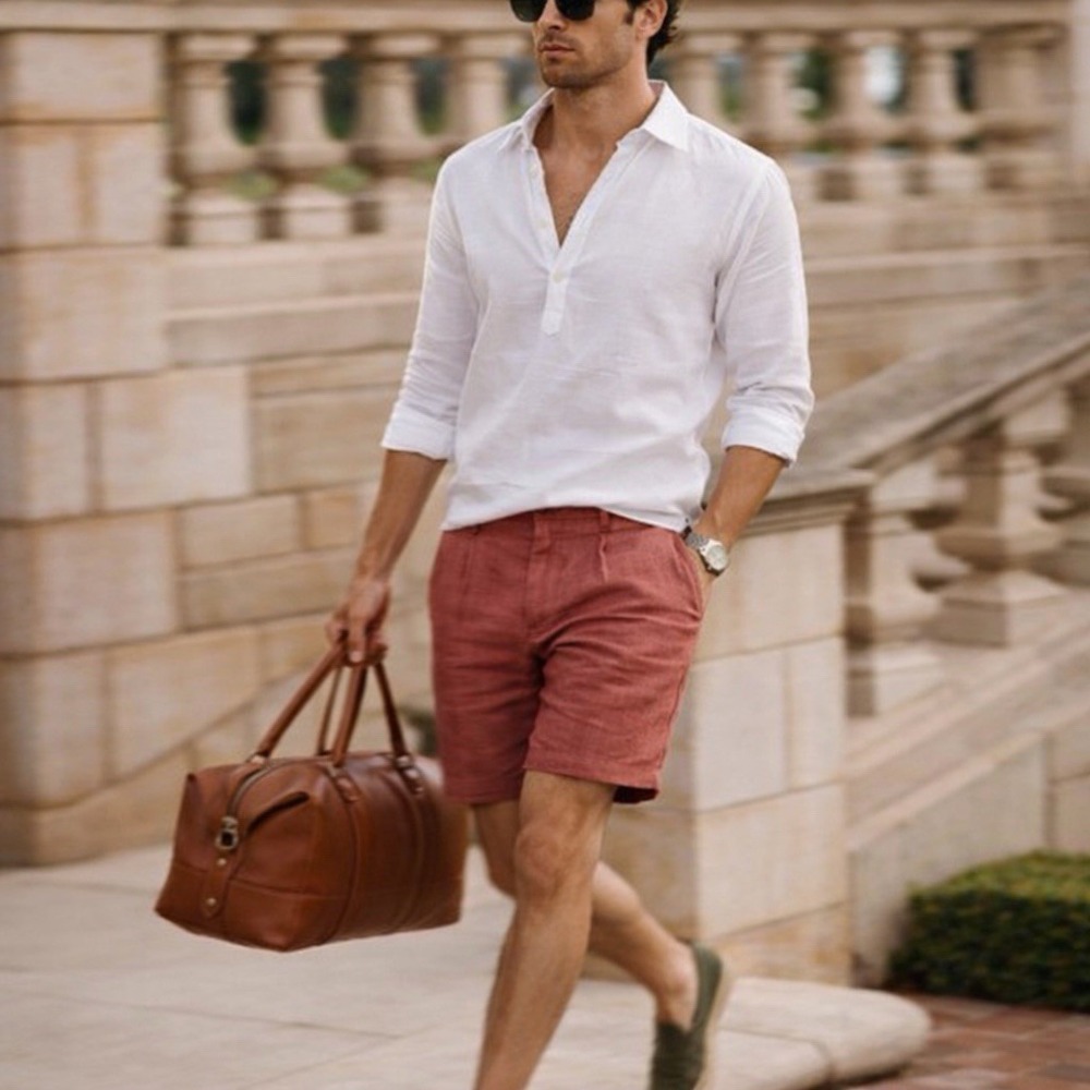 Ballin Relax 100% Linen Red Shorts Men's 34 Tailored Pleated Summer Lightweight